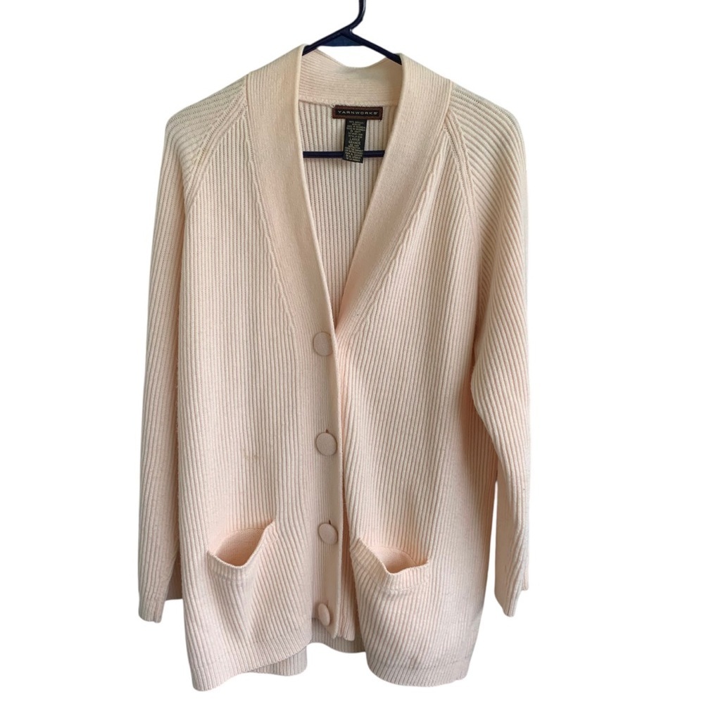 YarnWorks Ribbed Button Front Sweater Cardigan Womens L Pink Barbiecore Romantic